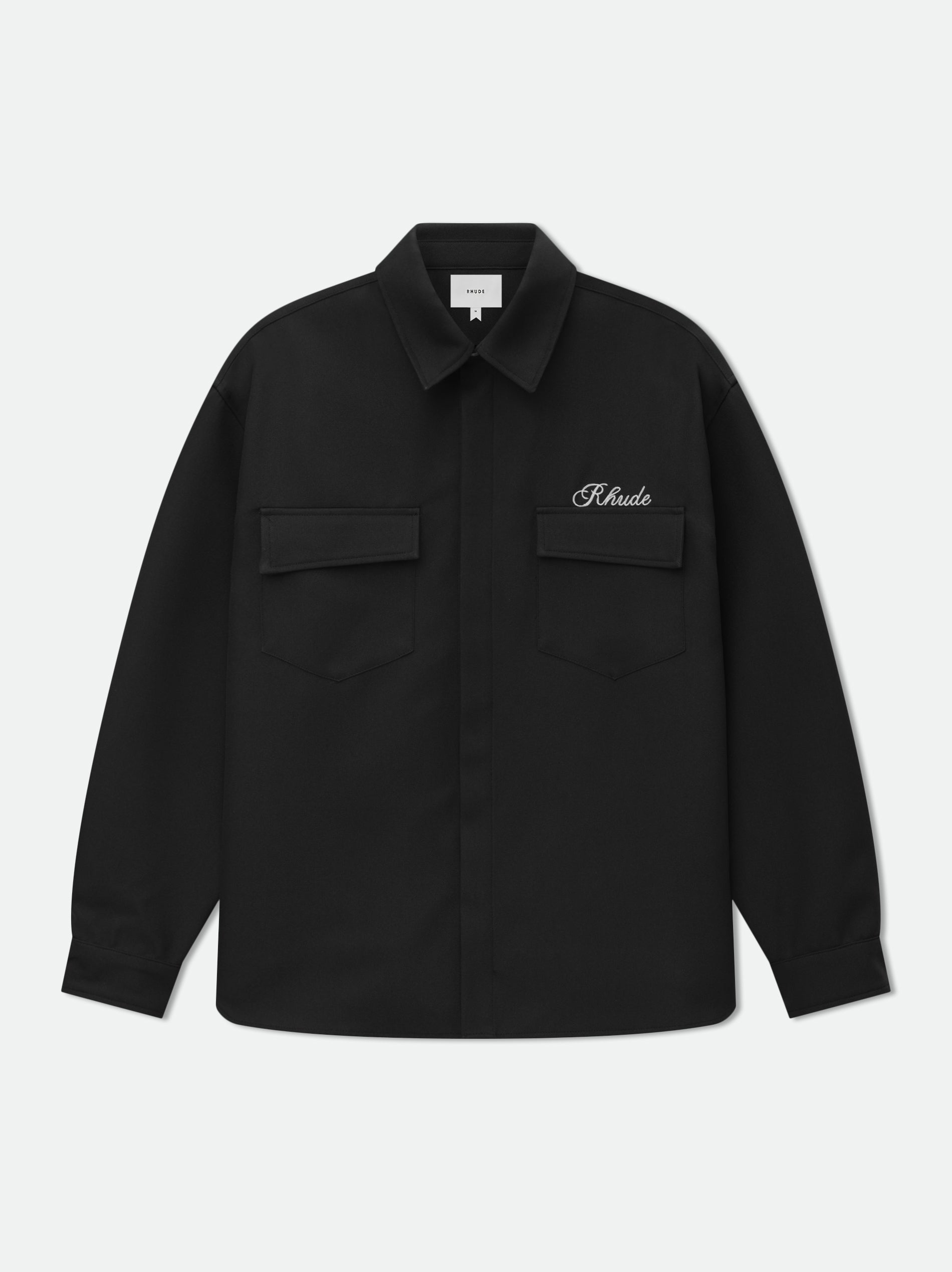 Rhude Center Logo Button Up Shirt In Black & White