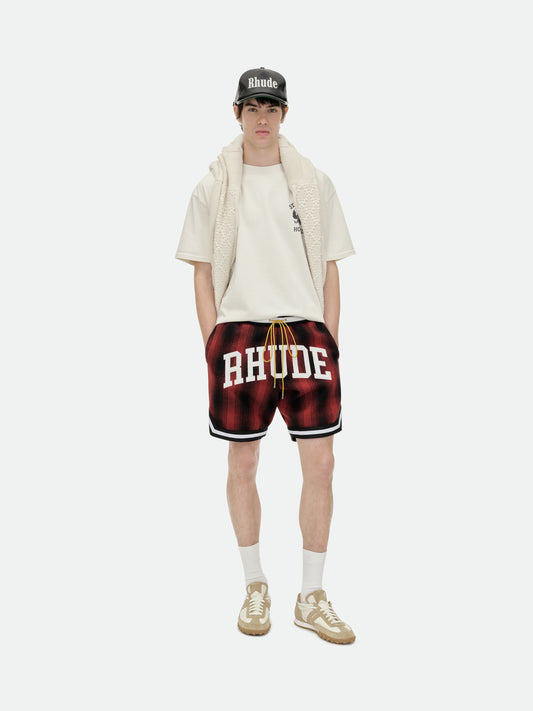 FLANNEL RHUDE COLLEGIATE COURT LOGO SHORT