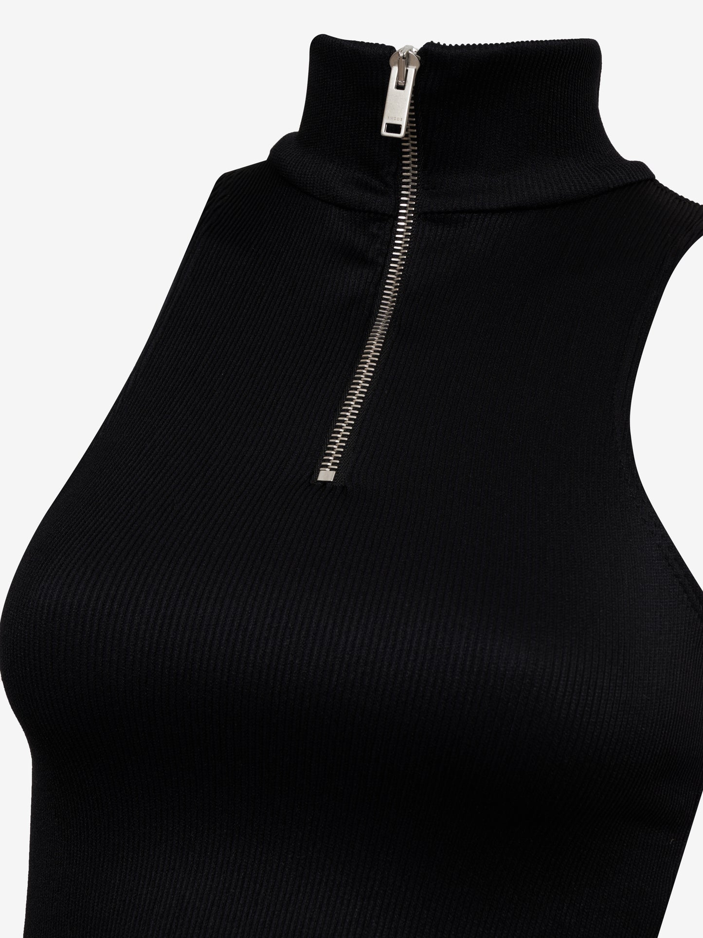 RIBBED KNIT TURTLE NECK ZIP TOP