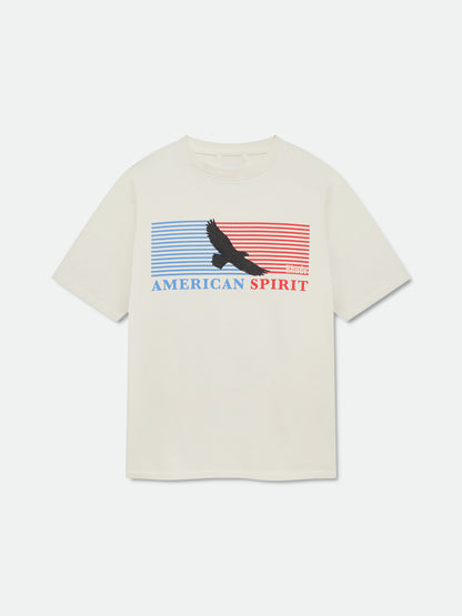 Vintage white tee with a black eagle over blue and red stripes and “American Spirit” graphic across the chest, front view