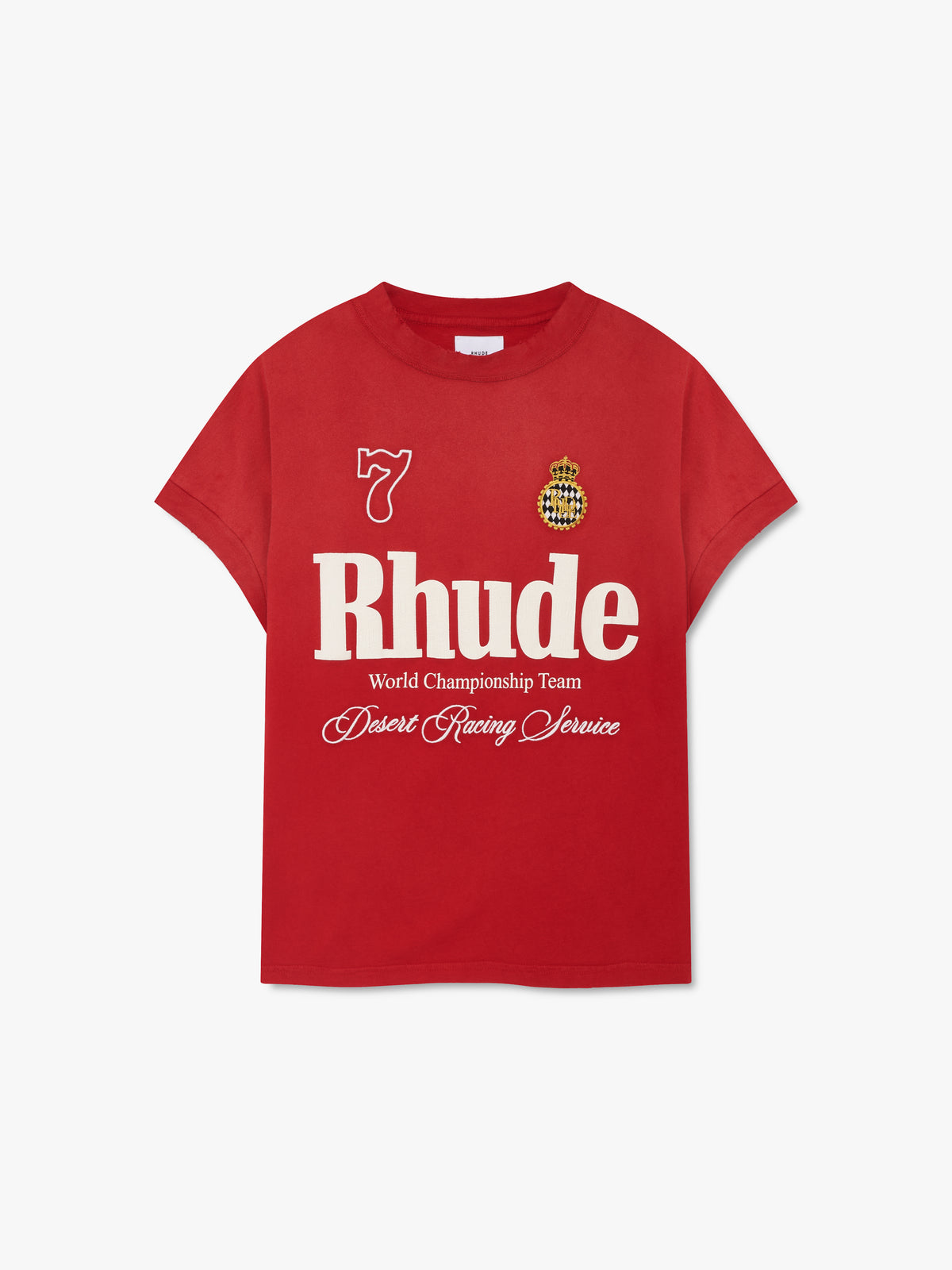 RHUDE DESERT RACING SCRIPT CUT-OFF TEE