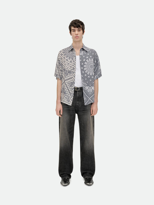 SPLIT GINGHAM BANDANA BUTTON UP SHIRT