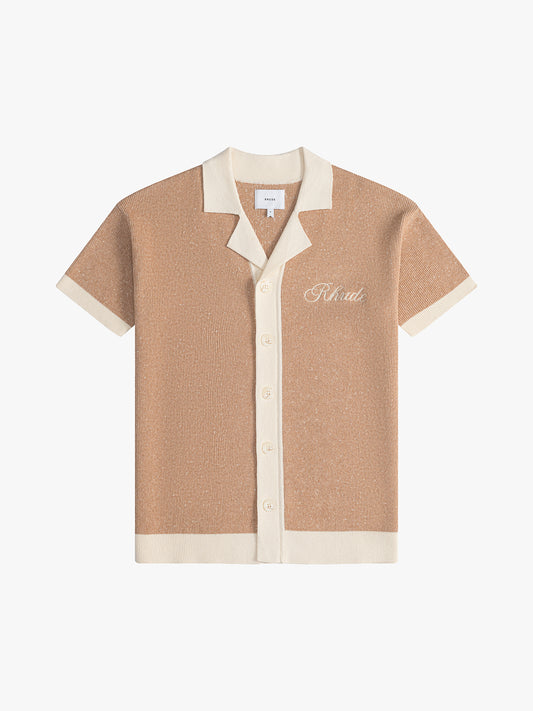 CONTRAST KNIT BUTTON-UP POLO
