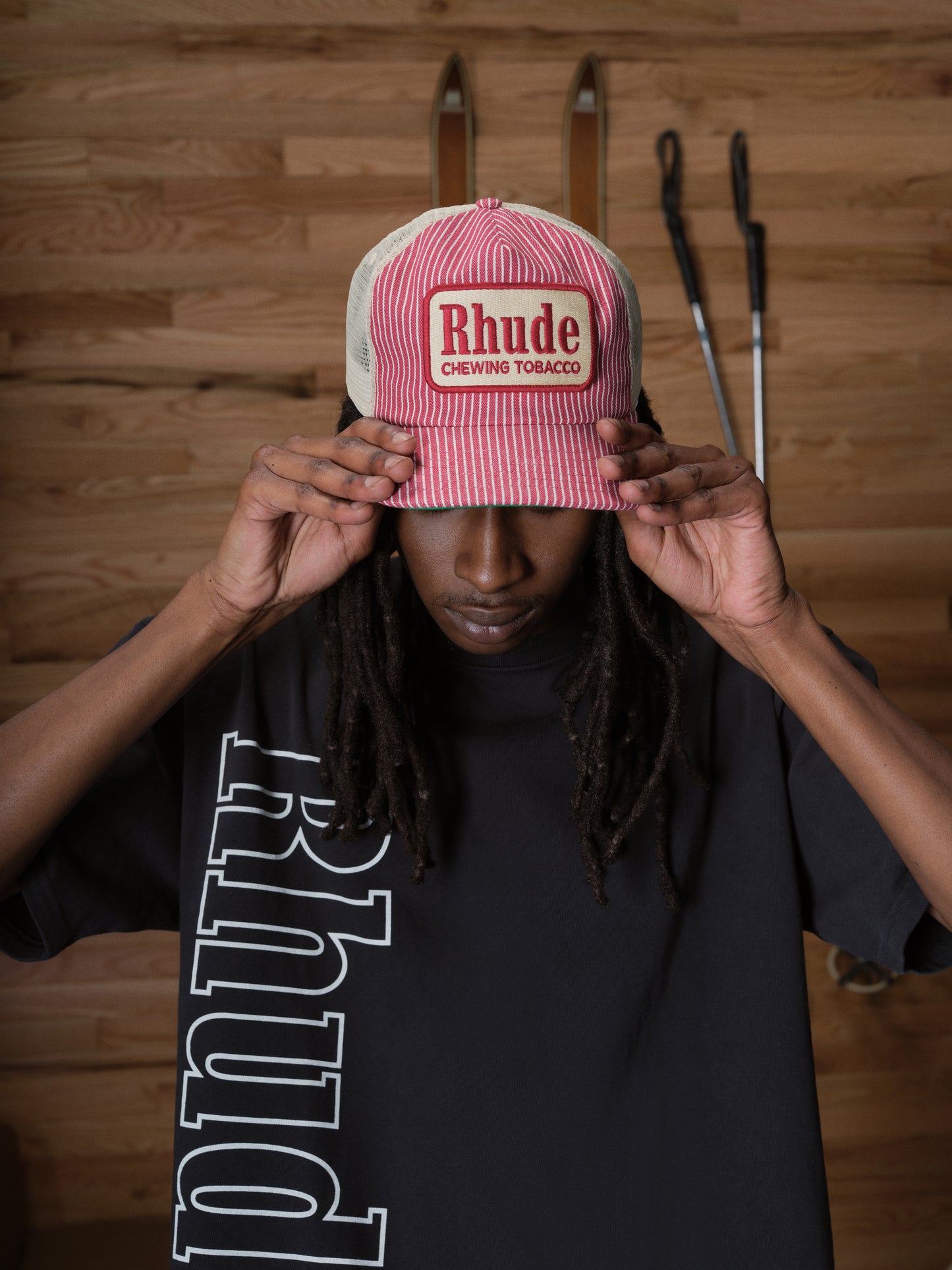 RED STRIPED TOBACCO TRUCKER HAT