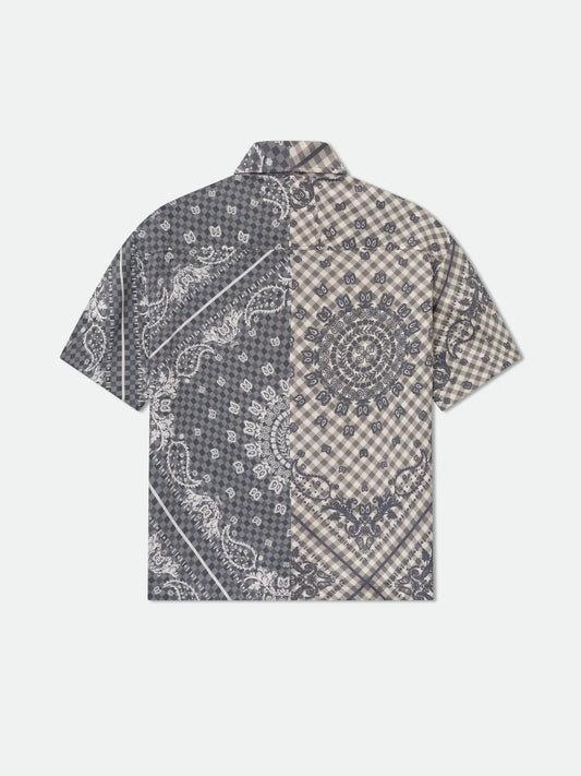 SPLIT GINGHAM BANDANA BUTTON UP SHIRT