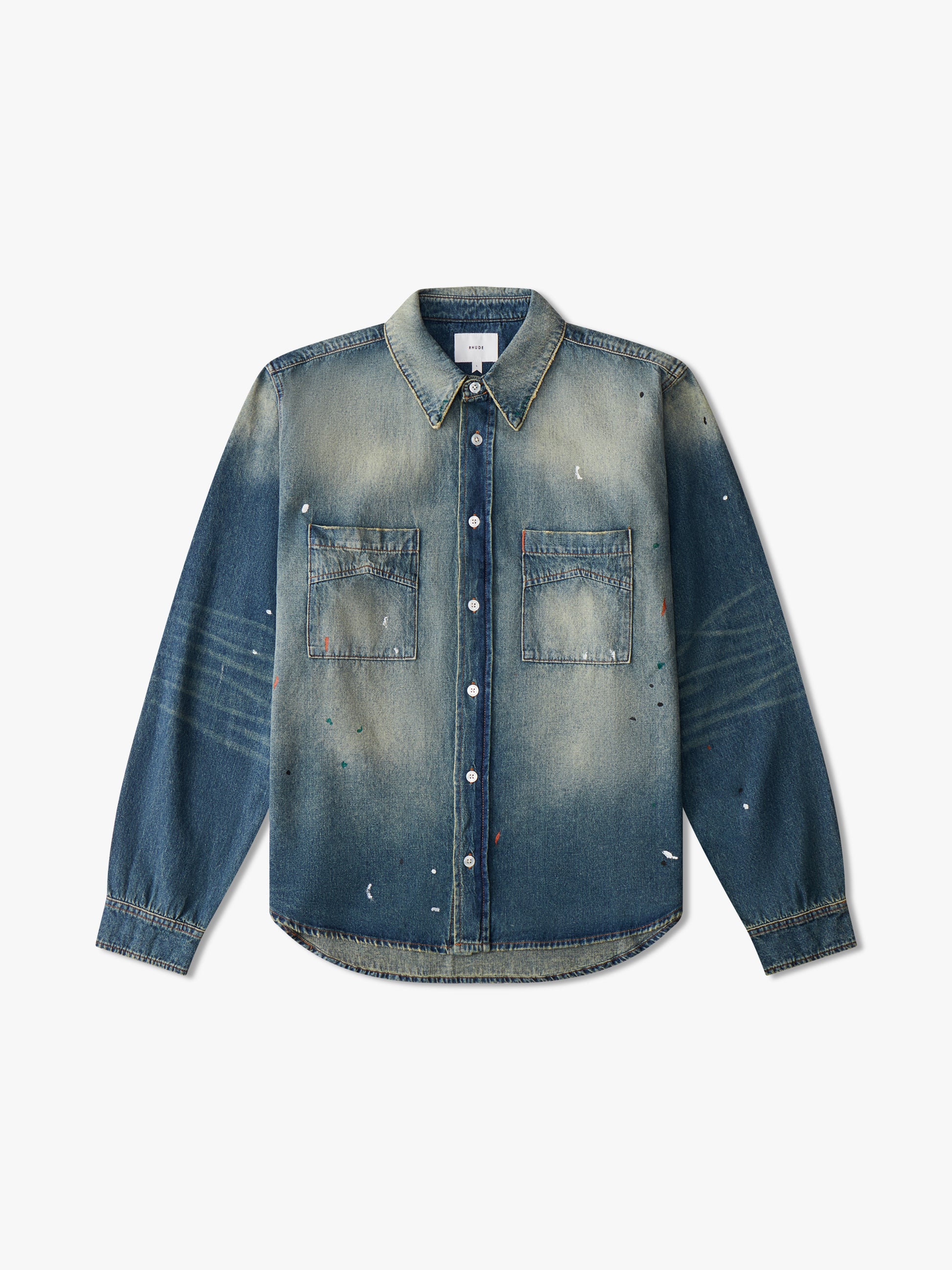 Rhude - Oversized Suede Elbow-Patch Distressed Denim Jacket - Blue