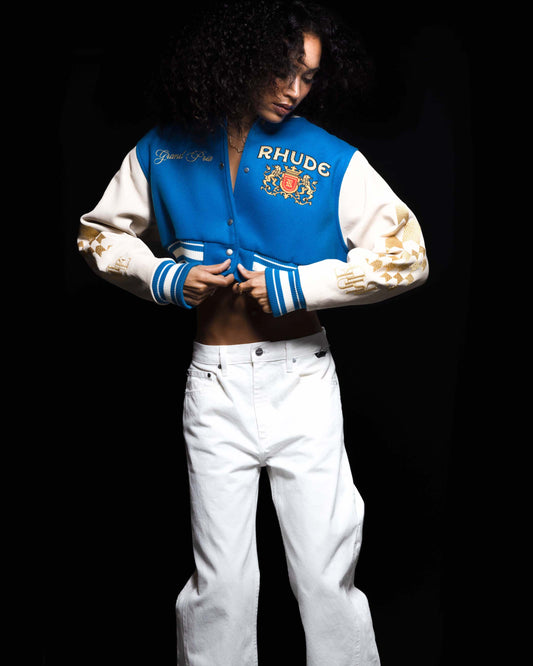 WOMENS F1 CROPPED VARSITY JACKET